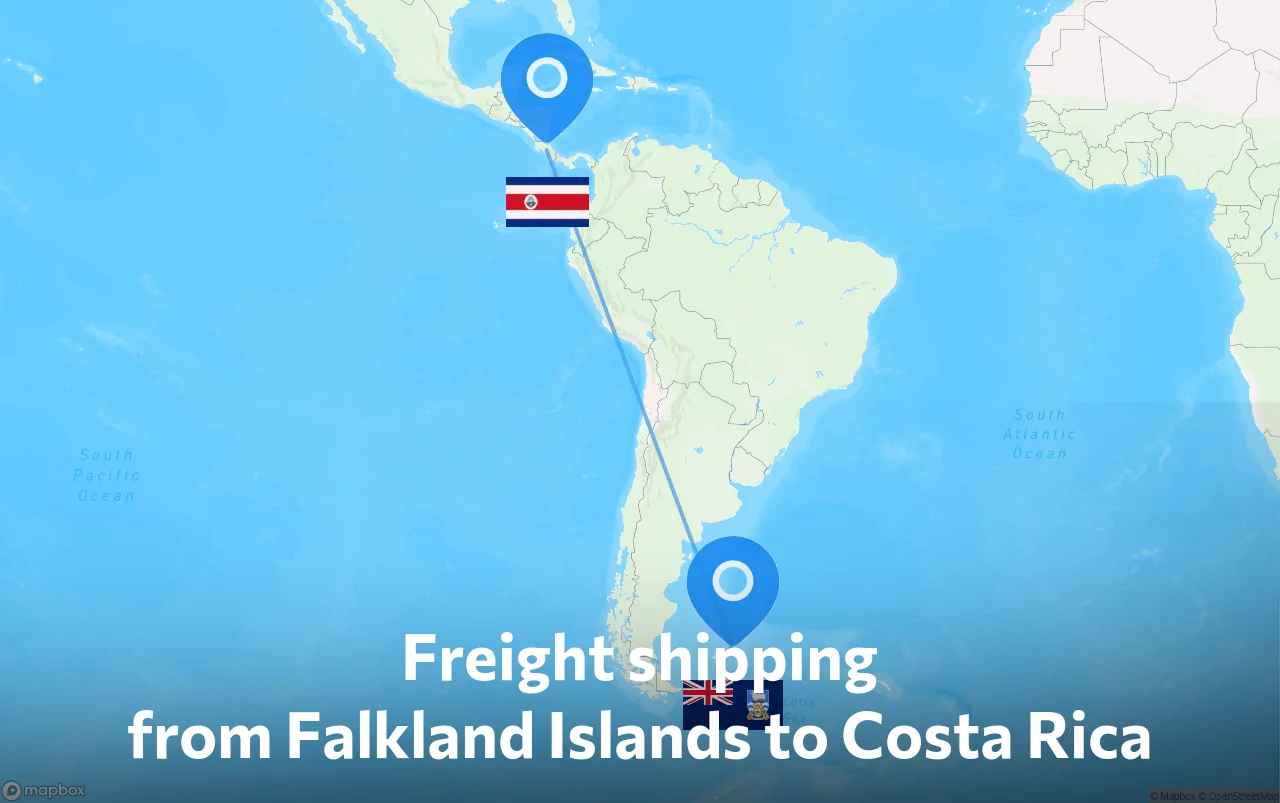 Shipping route from Falkland Islands to Costa Rica