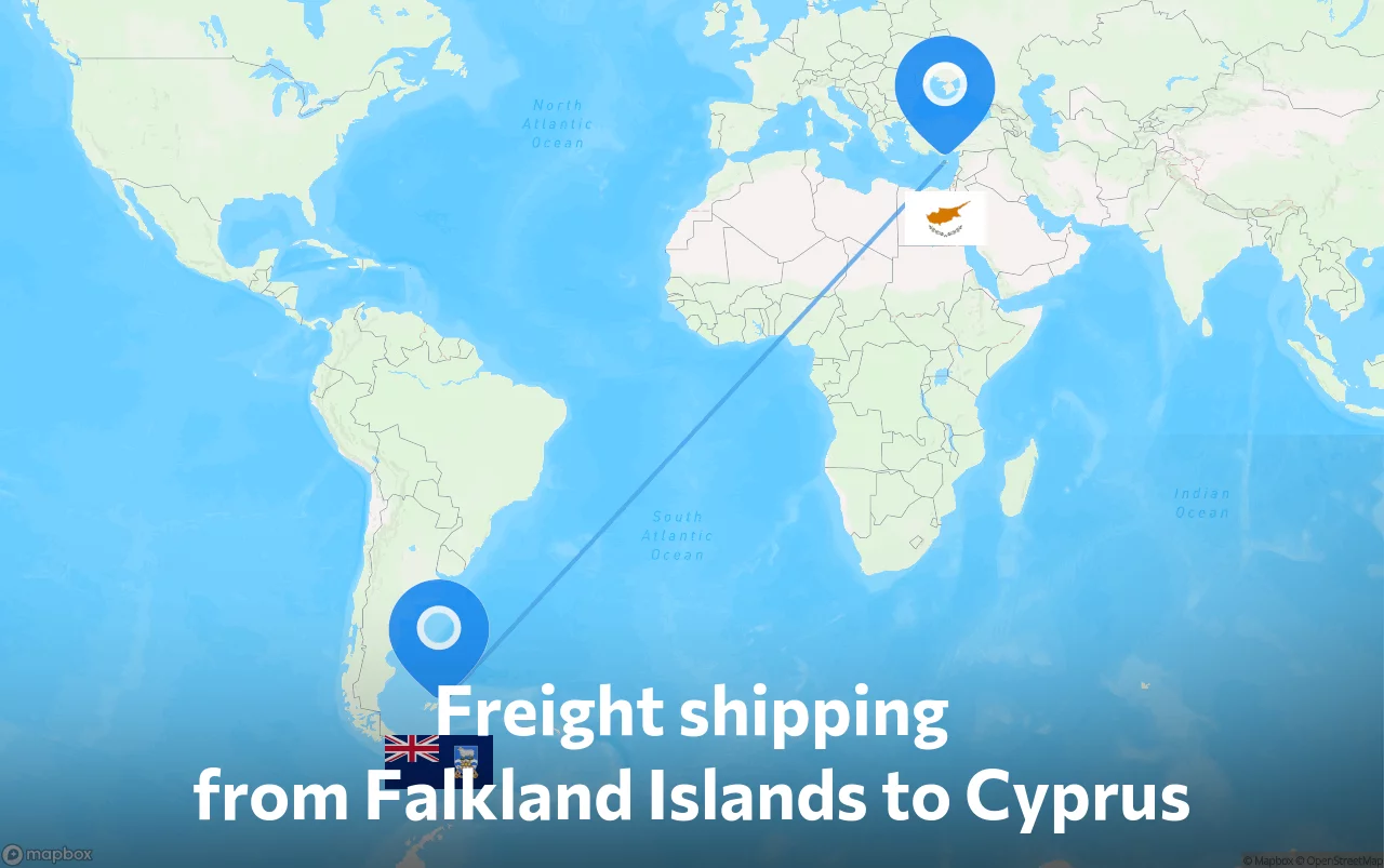 Shipping route from Falkland Islands to Cyprus