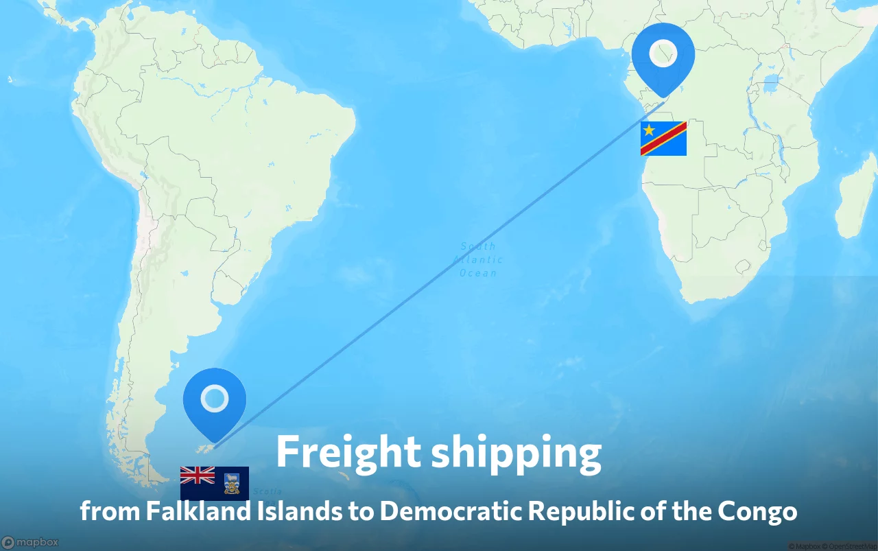 Shipping route from Falkland Islands to Democratic Republic of the Congo