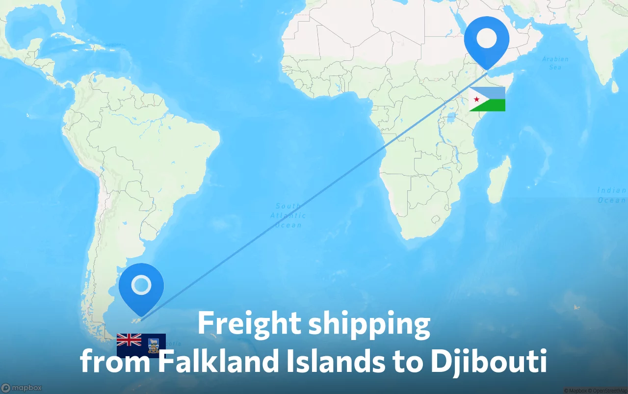 Shipping route from Falkland Islands to Djibouti