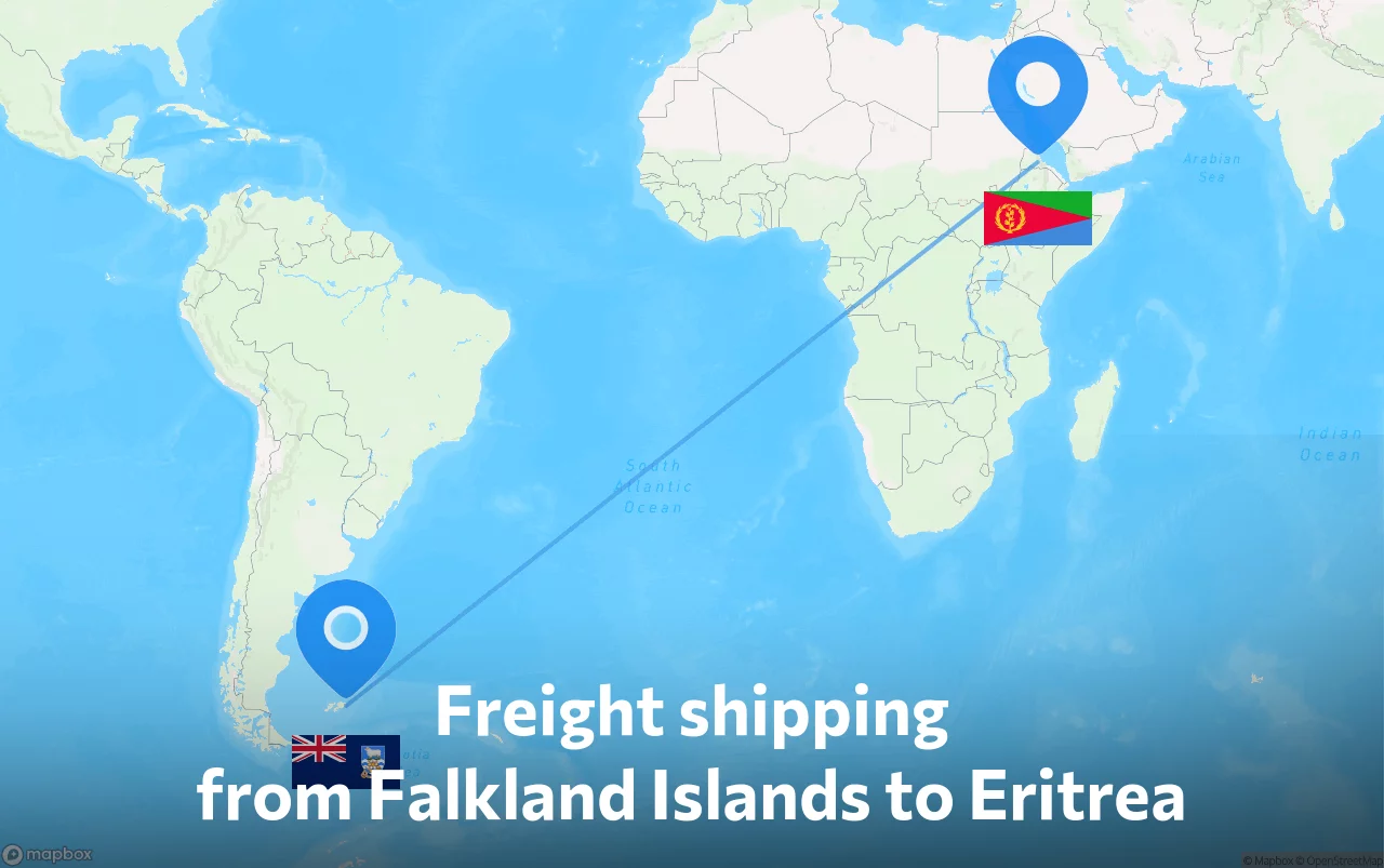 Shipping route from Falkland Islands to Eritrea