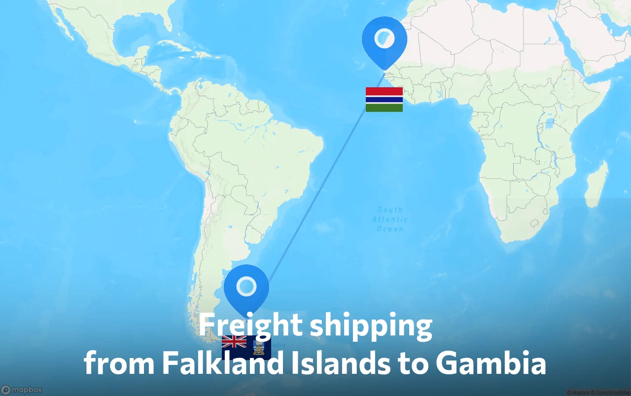 Shipping route from Falkland Islands to Gambia