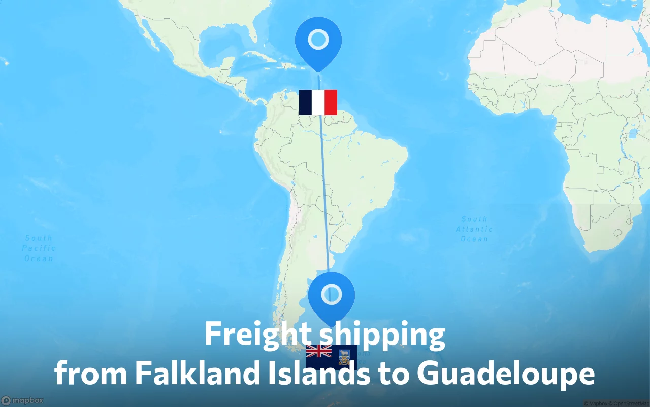 Shipping route from Falkland Islands to Guadeloupe