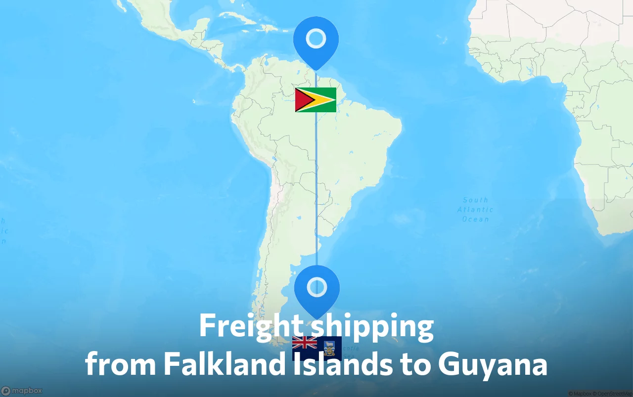 Shipping route from Falkland Islands to Guyana