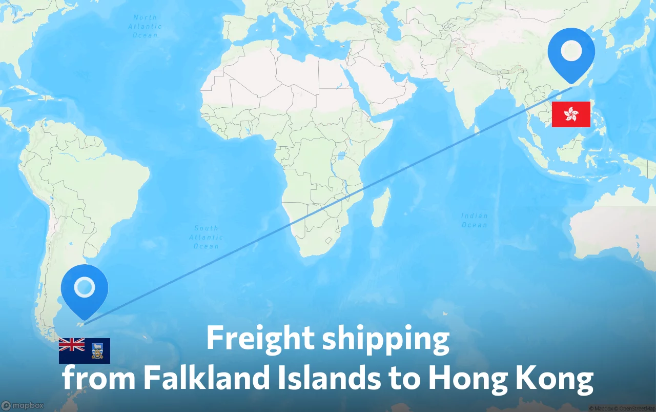 Shipping route from Falkland Islands to Hong Kong