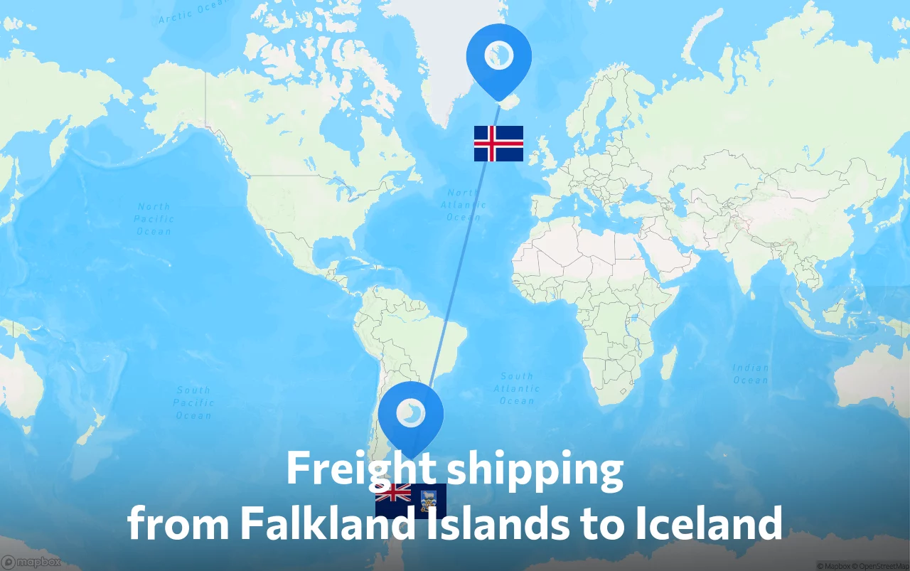 Shipping route from Falkland Islands to Iceland