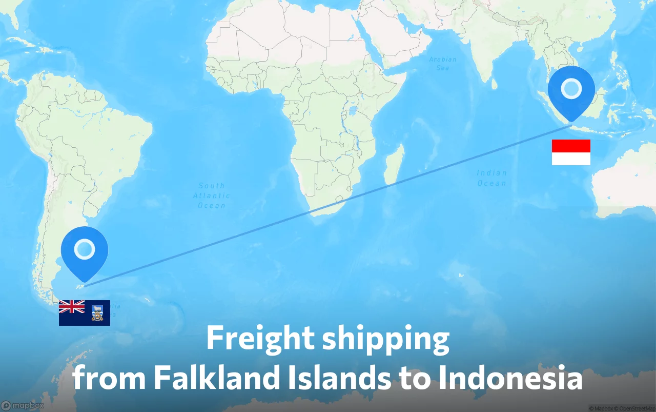 Shipping route from Falkland Islands to Indonesia