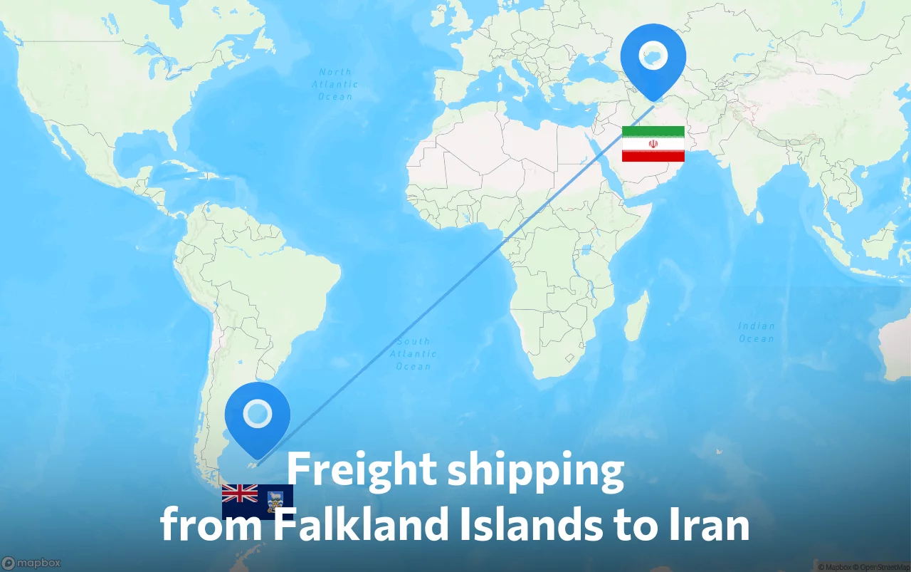 Shipping route from Falkland Islands to Iran