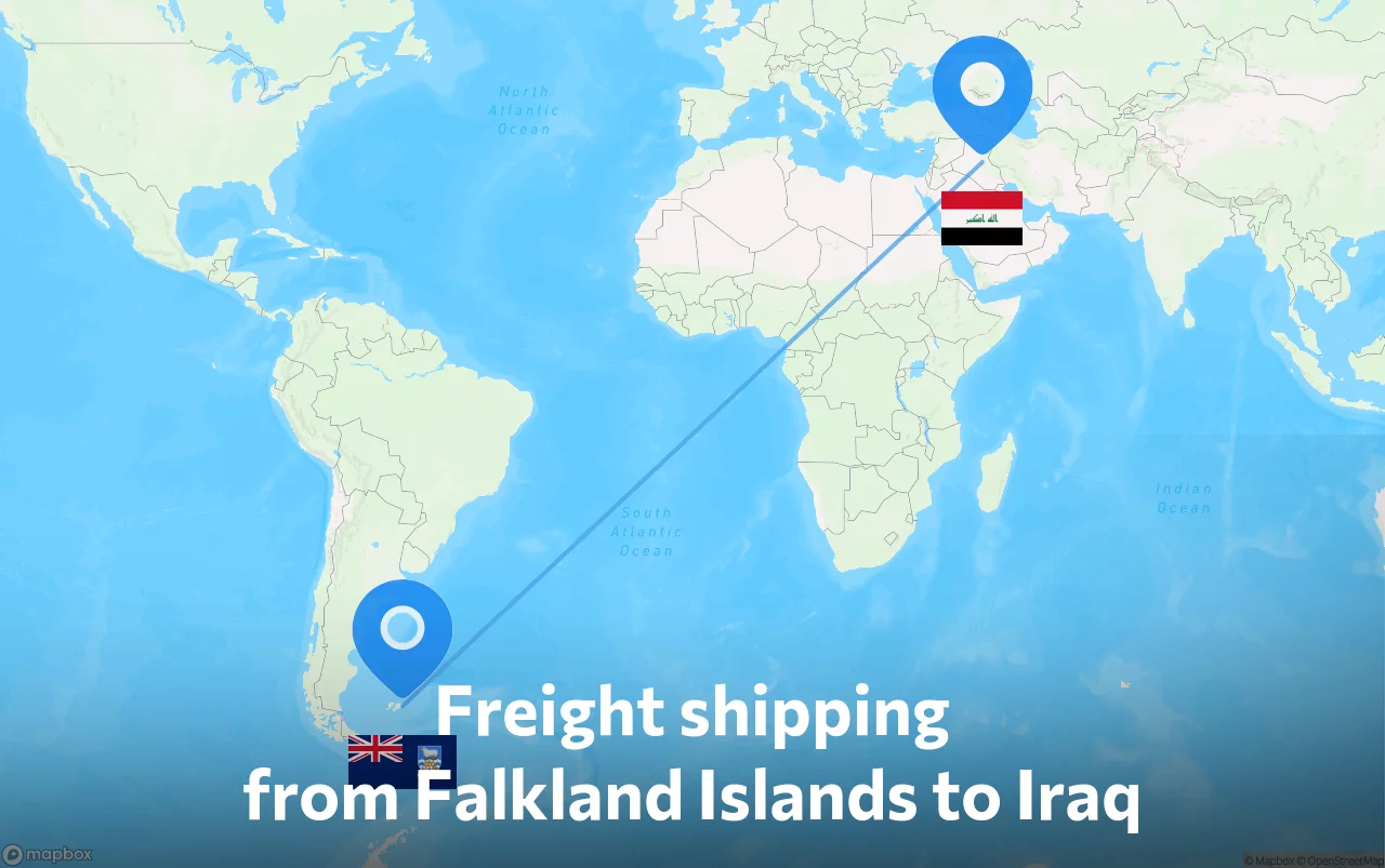 Shipping route from Falkland Islands to Iraq