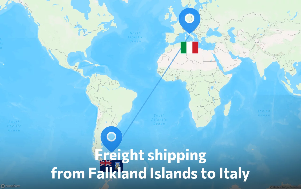 Shipping route from Falkland Islands to Italy