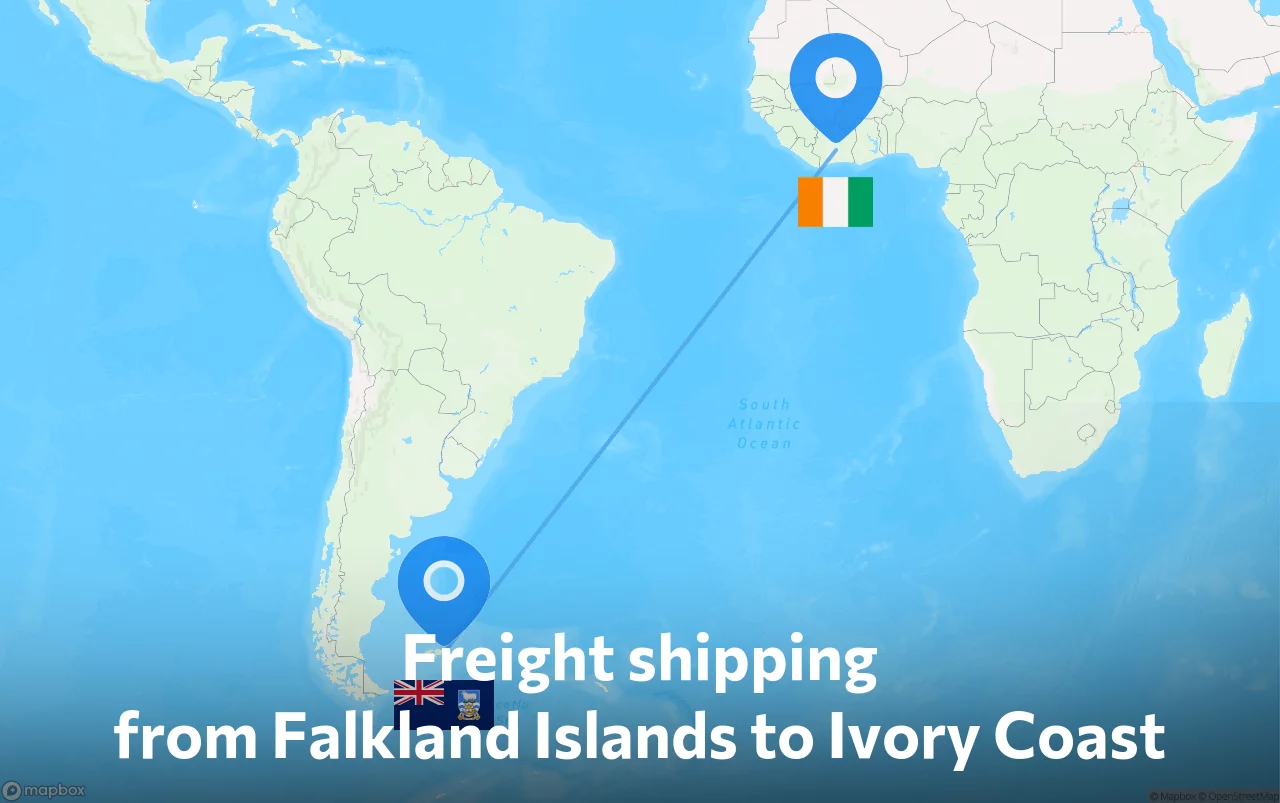 Shipping route from Falkland Islands to Ivory Coast