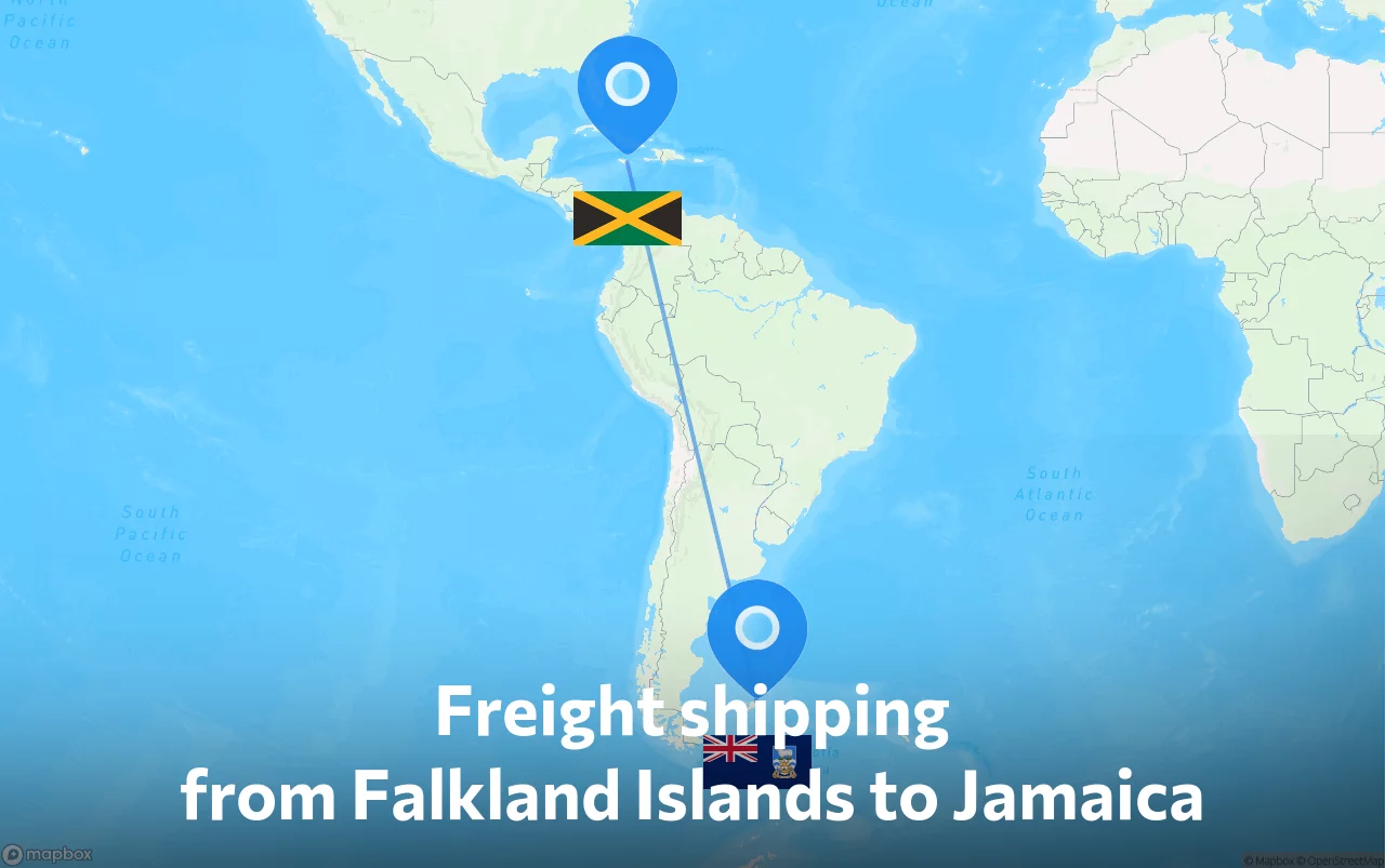 Shipping route from Falkland Islands to Jamaica