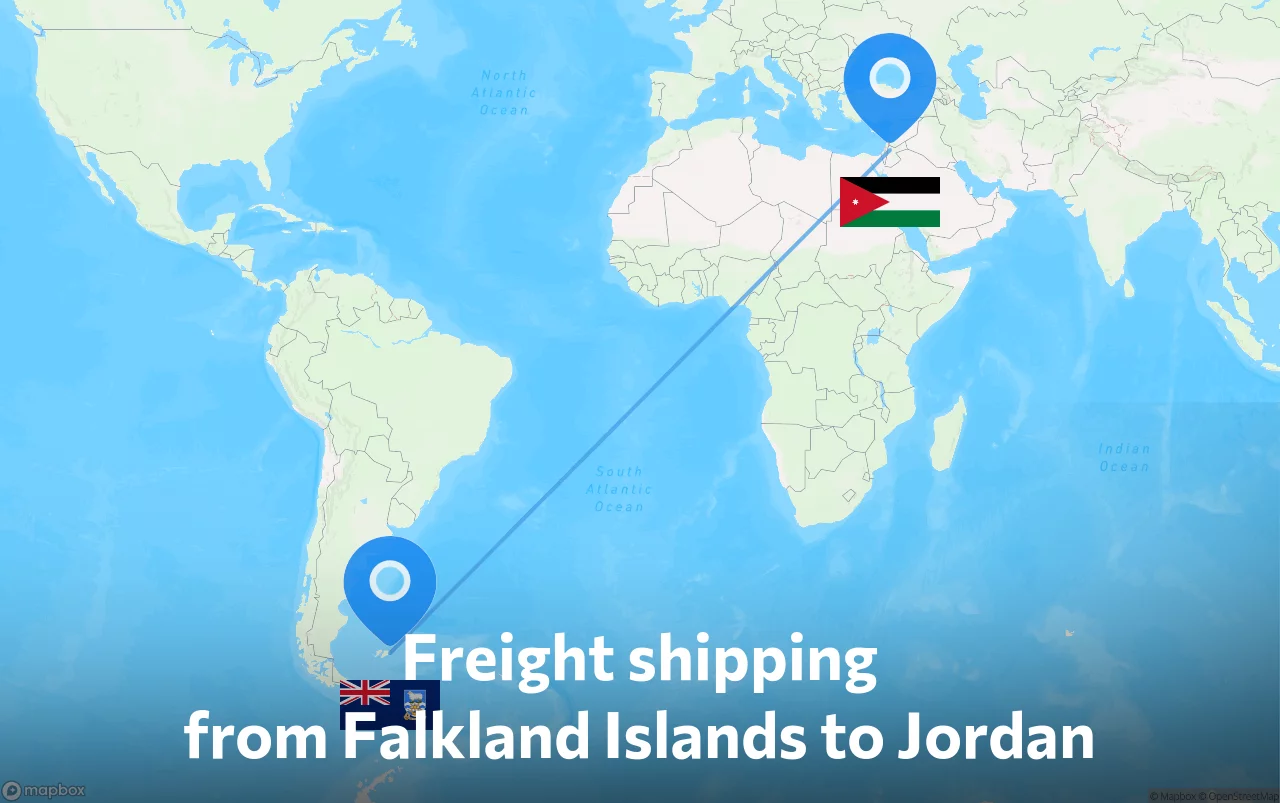 Shipping route from Falkland Islands to Jordan
