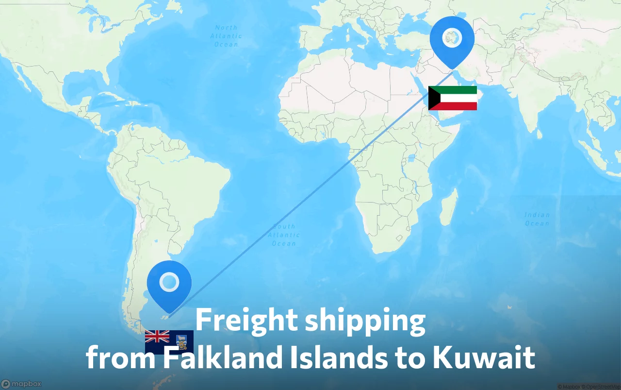 Shipping route from Falkland Islands to Kuwait