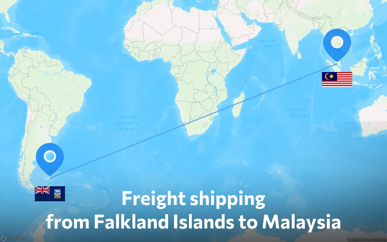 Shipping route from Falkland Islands to Malaysia