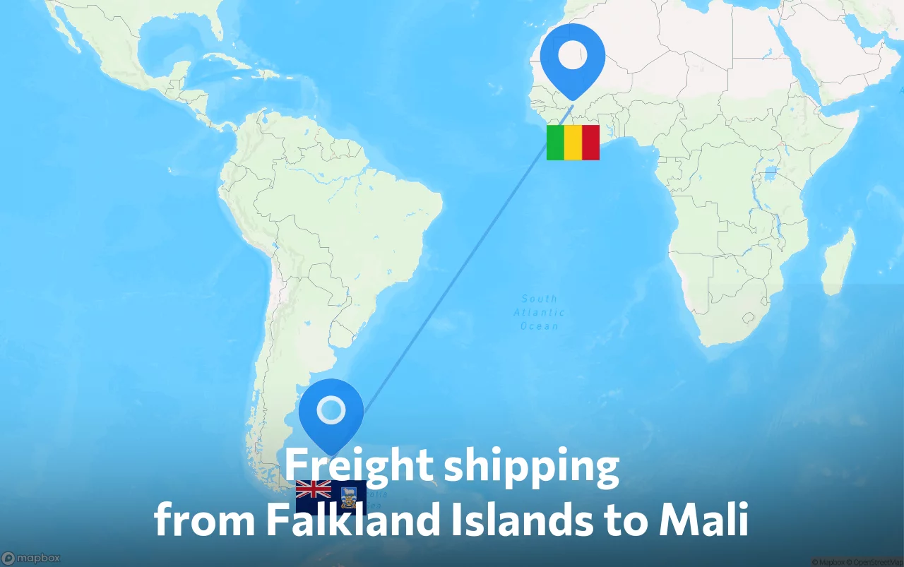 Shipping route from Falkland Islands to Mali