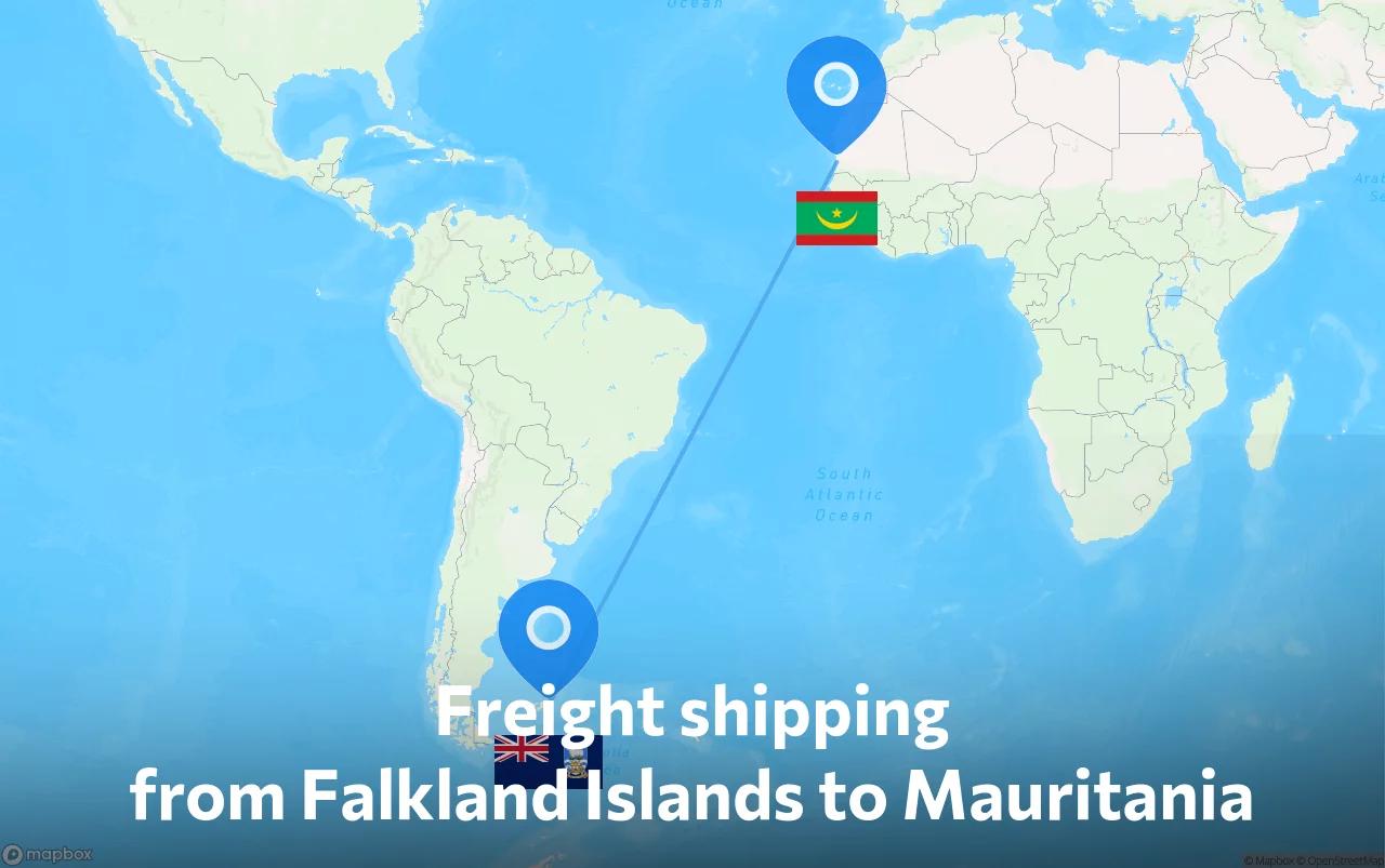 Shipping route from Falkland Islands to Mauritania