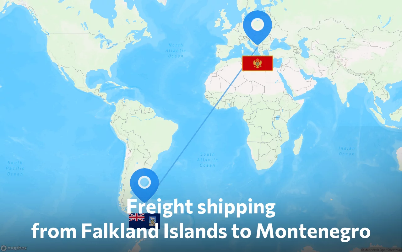 Shipping route from Falkland Islands to Montenegro
