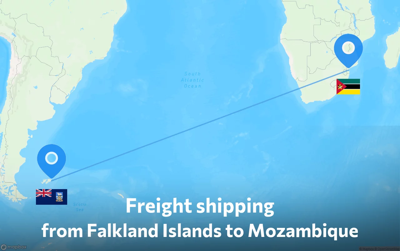 Shipping route from Falkland Islands to Mozambique