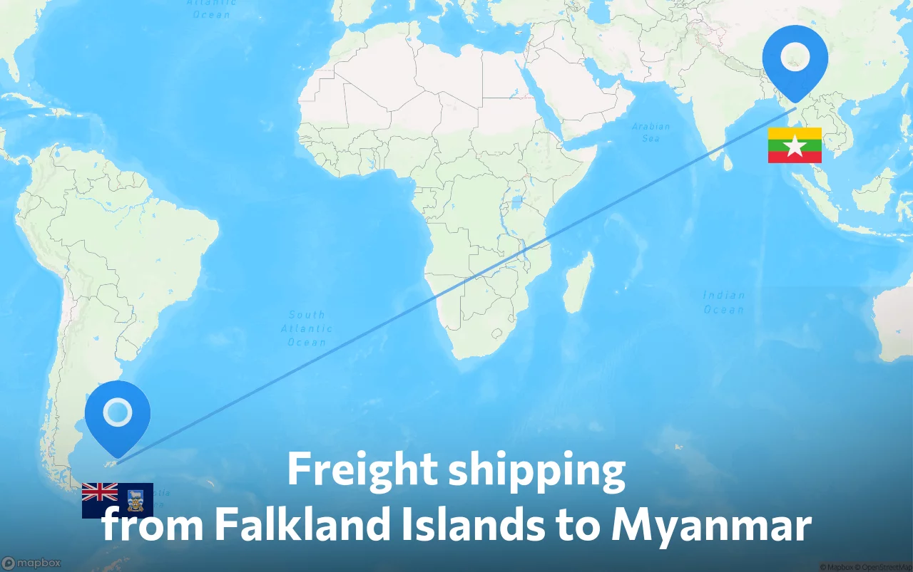 Shipping route from Falkland Islands to Myanmar