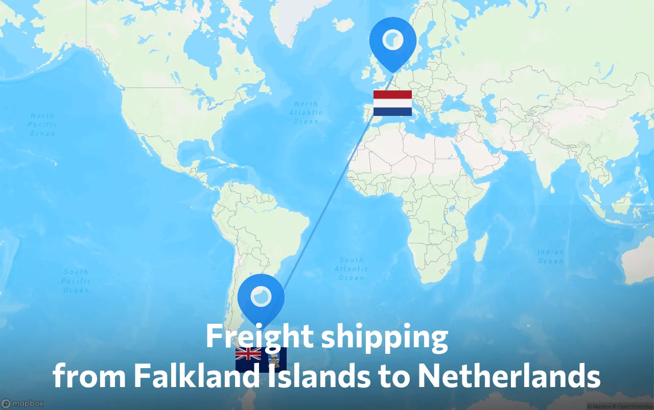 Shipping route from Falkland Islands to Netherlands