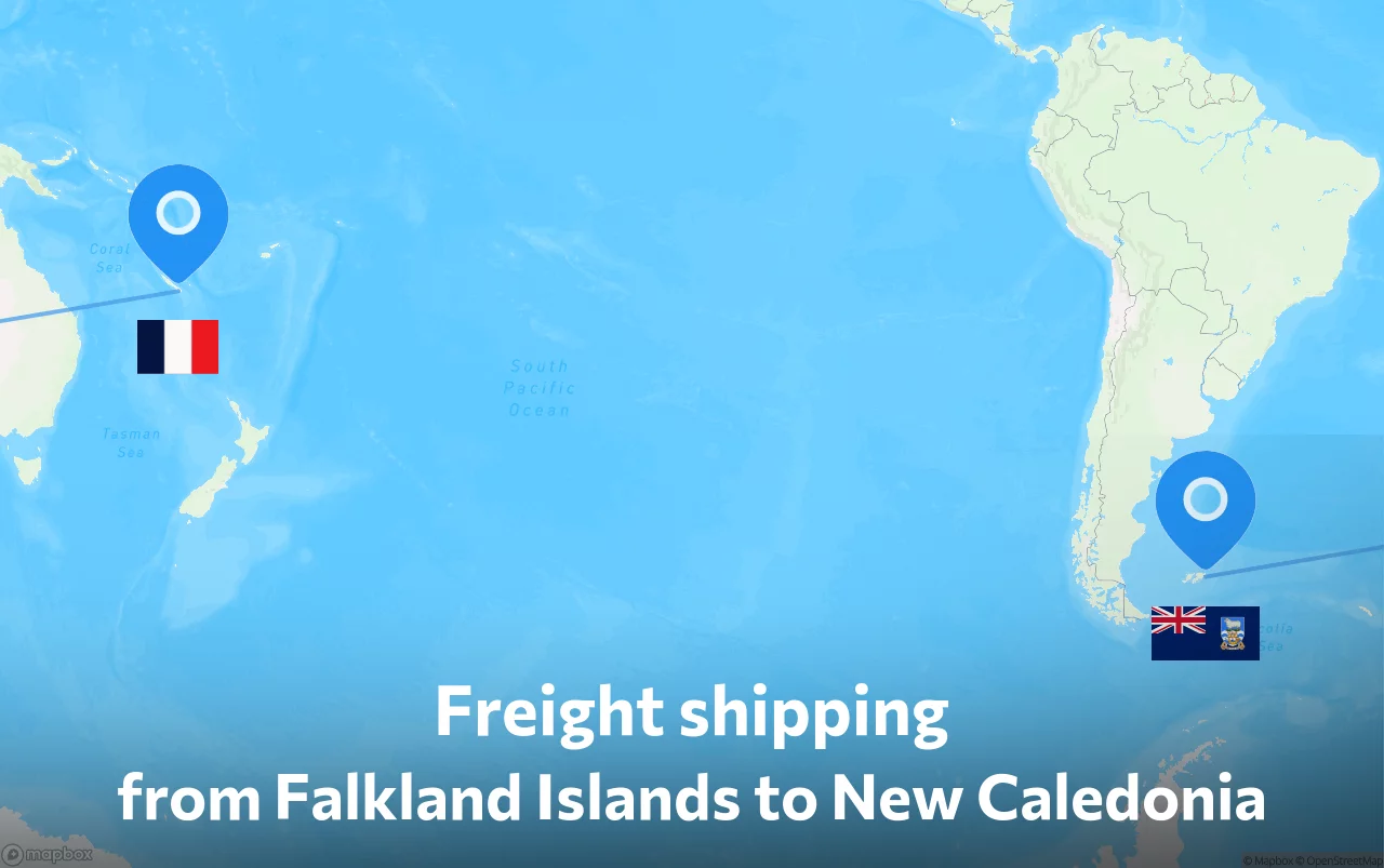 Shipping route from Falkland Islands to New Caledonia