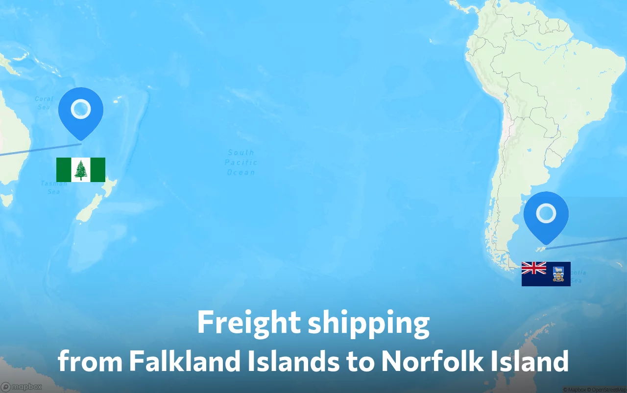Shipping route from Falkland Islands to Norfolk Island