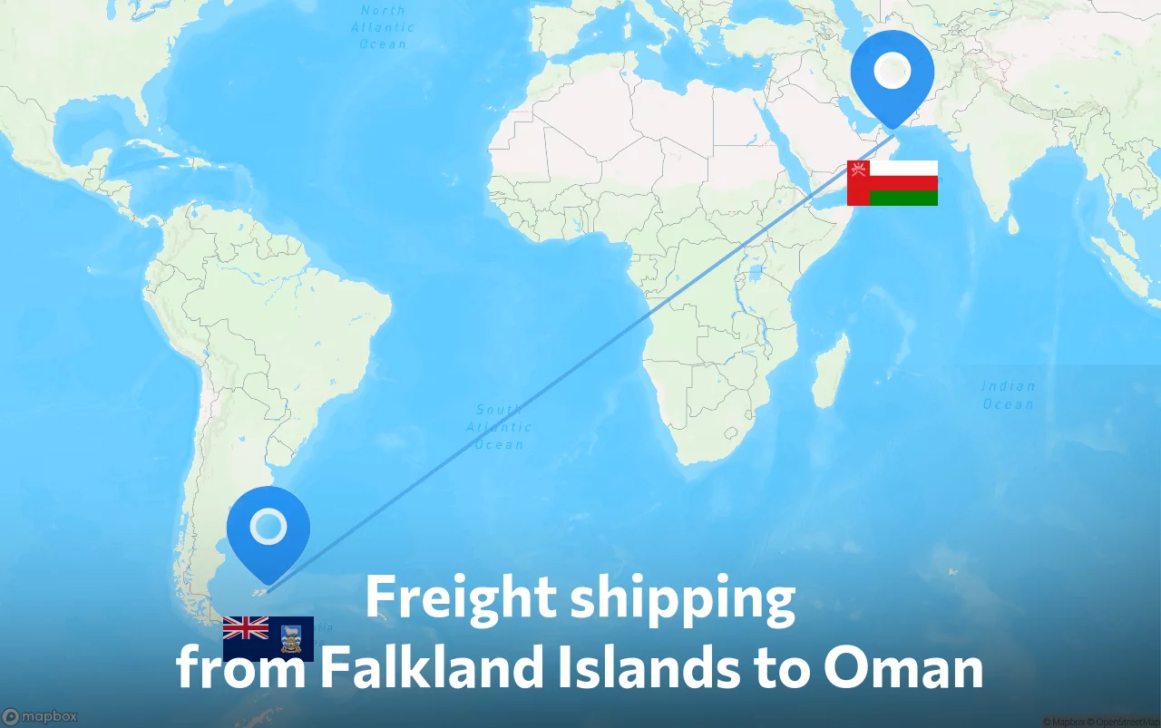 Shipping route from Falkland Islands to Oman