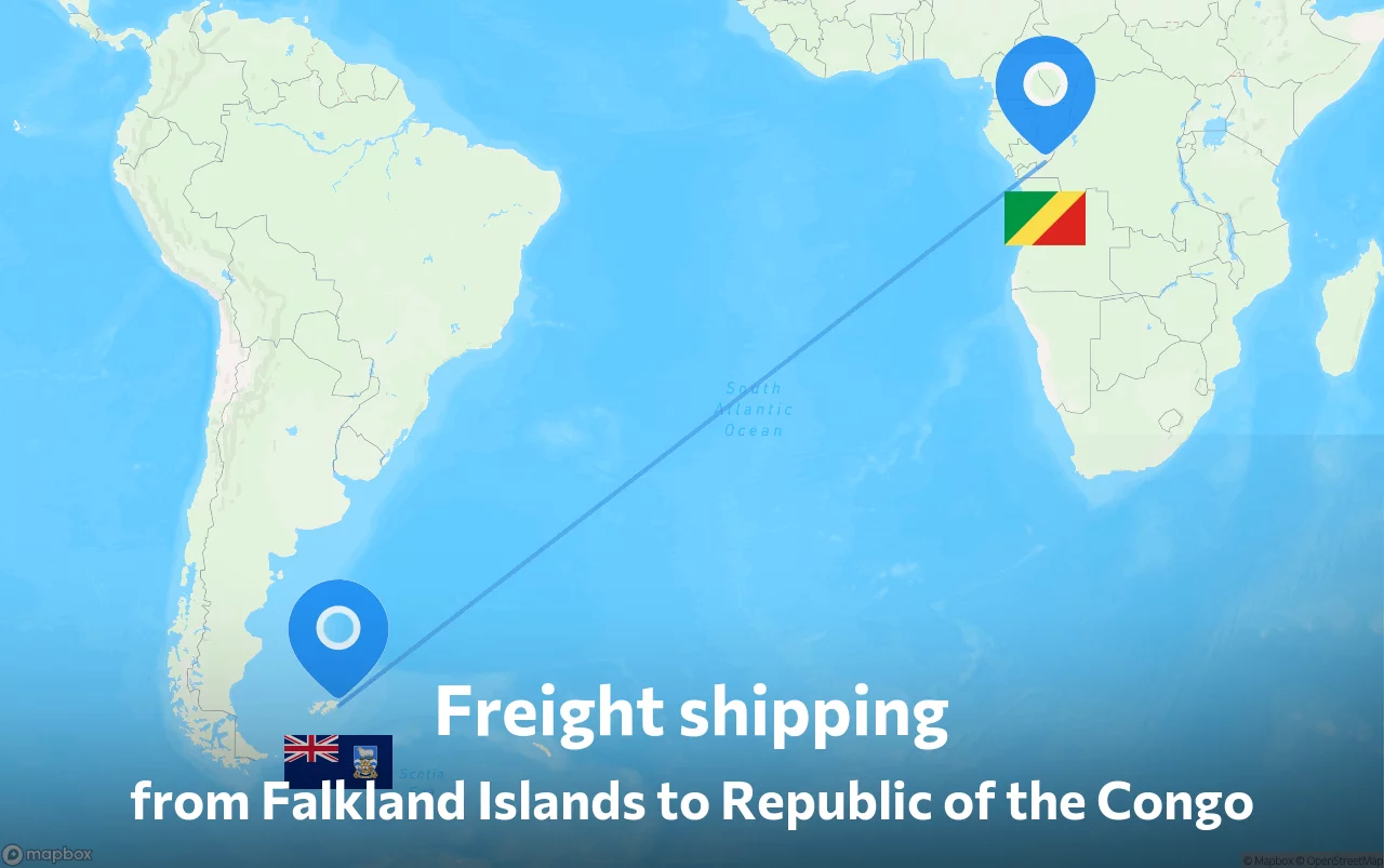 Shipping route from Falkland Islands to Republic of the Congo