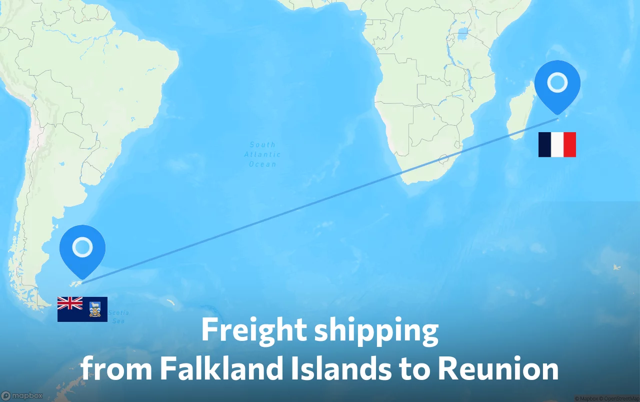 Shipping route from Falkland Islands to Reunion