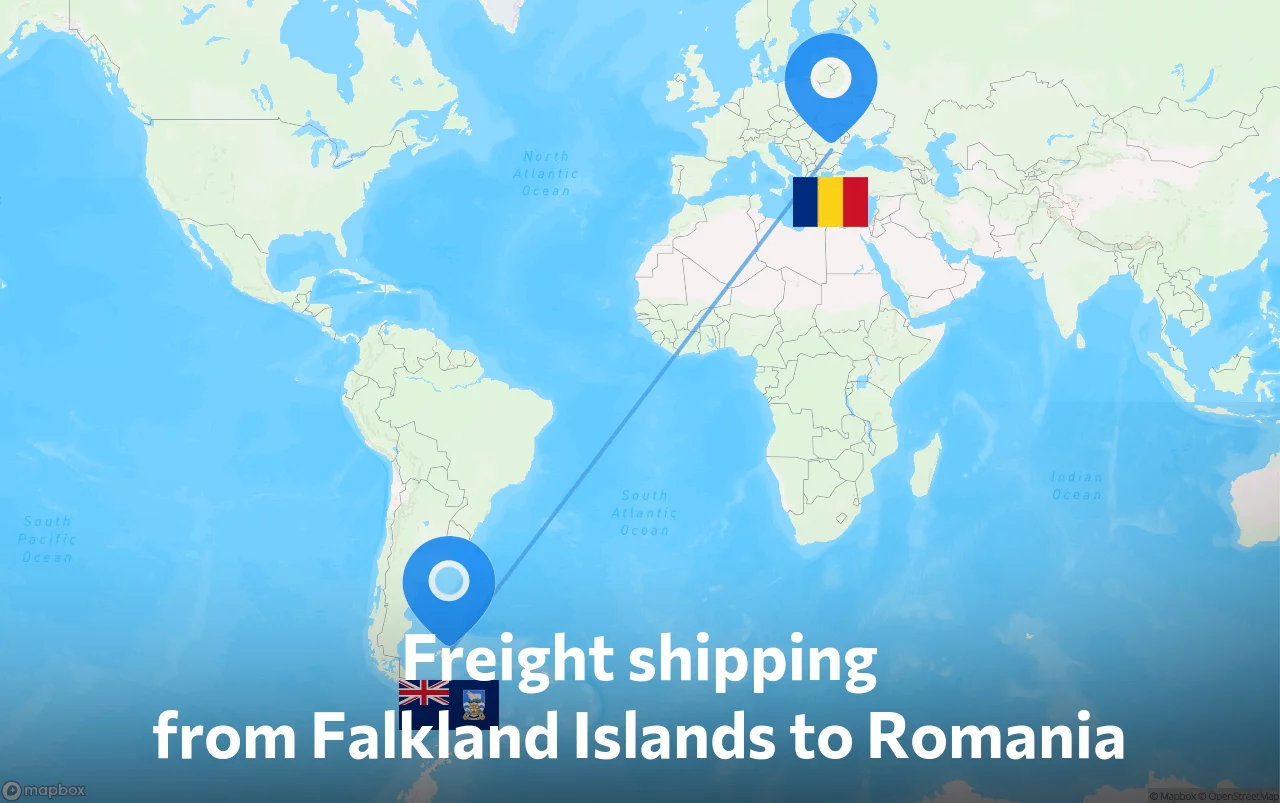 Shipping route from Falkland Islands to Romania