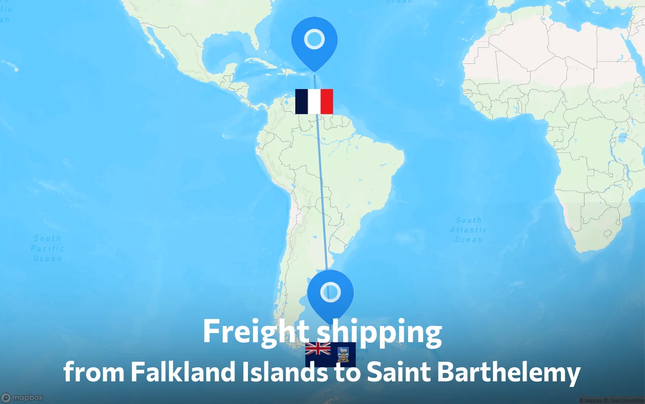 Shipping route from Falkland Islands to Saint Barthelemy