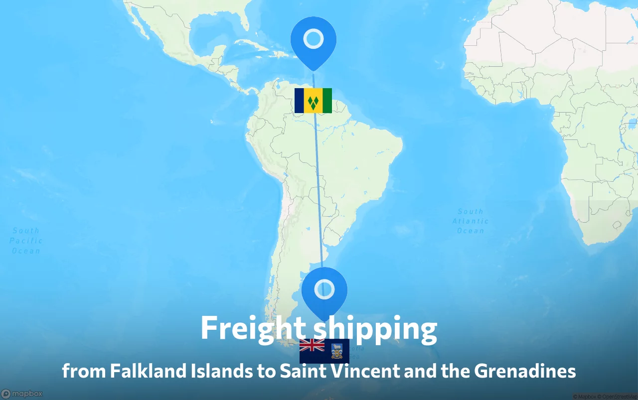 Shipping route from Falkland Islands to Saint Vincent and the Grenadines