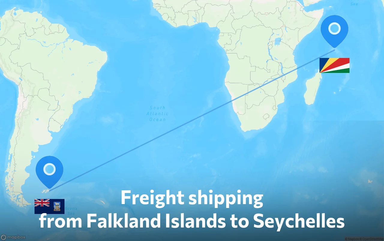 Shipping route from Falkland Islands to Seychelles
