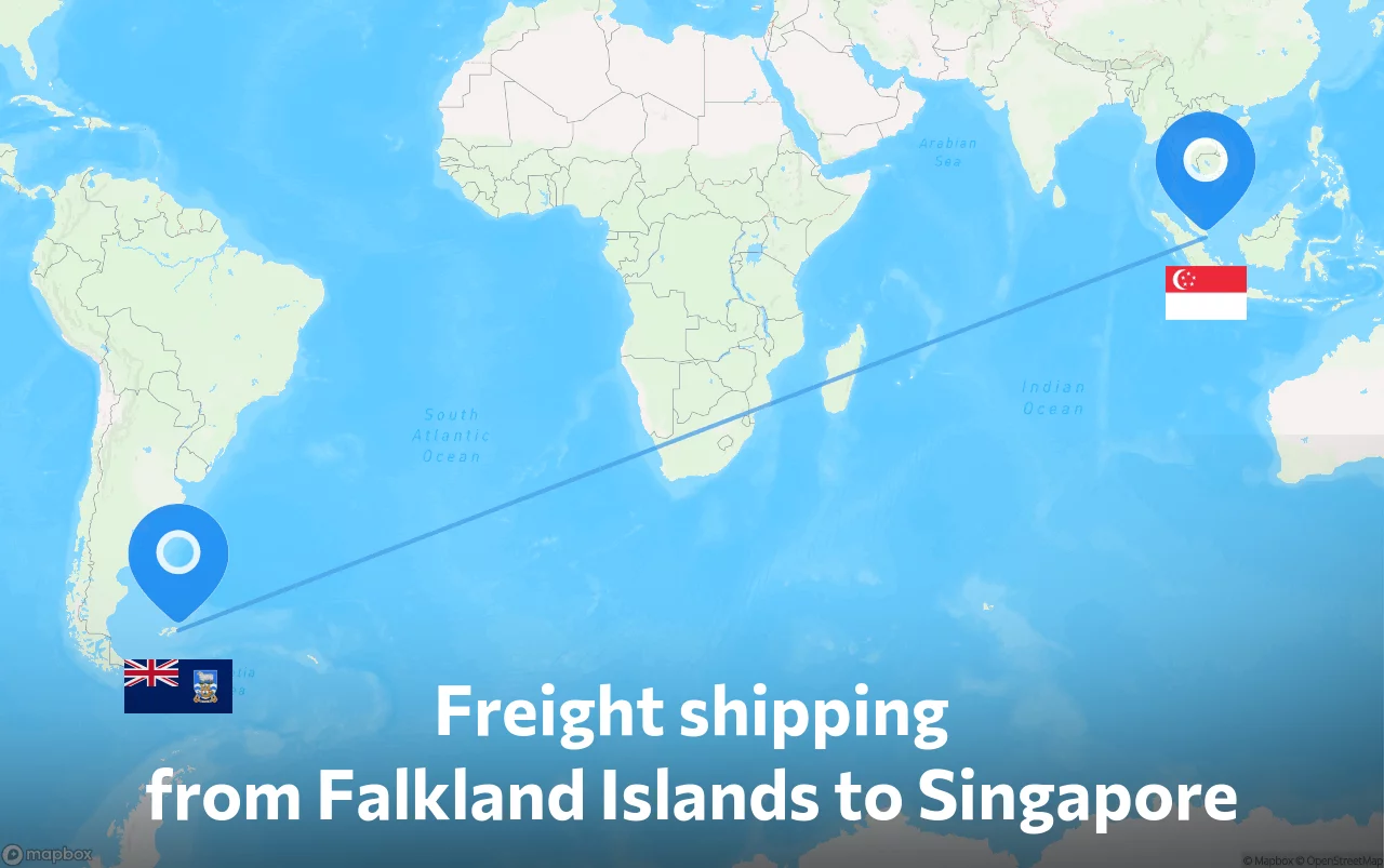 Shipping route from Falkland Islands to Singapore