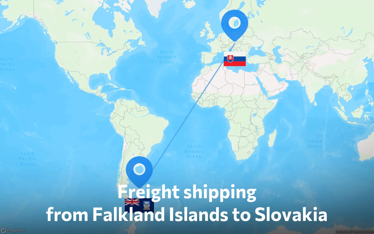 Shipping route from Falkland Islands to Slovakia