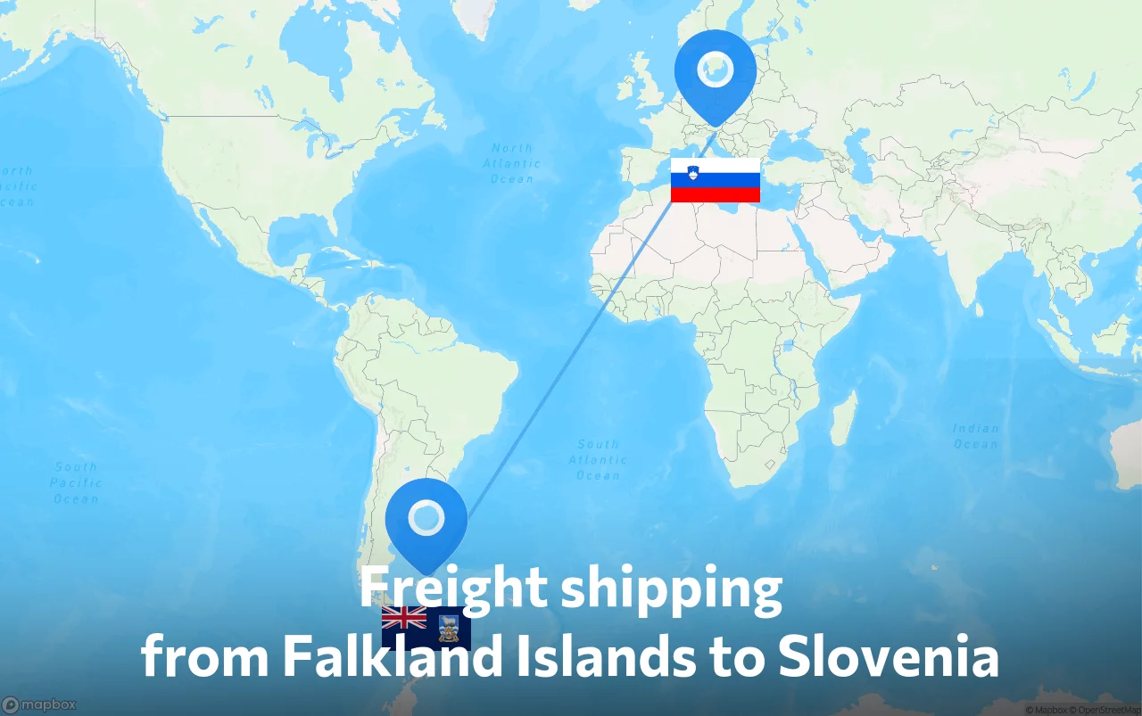 Shipping route from Falkland Islands to Slovenia