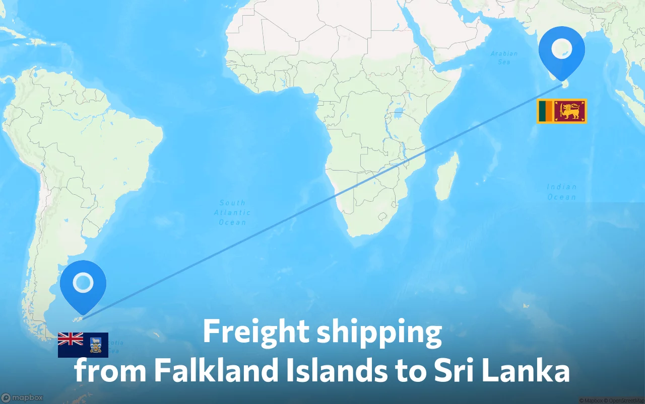 Shipping route from Falkland Islands to Sri Lanka