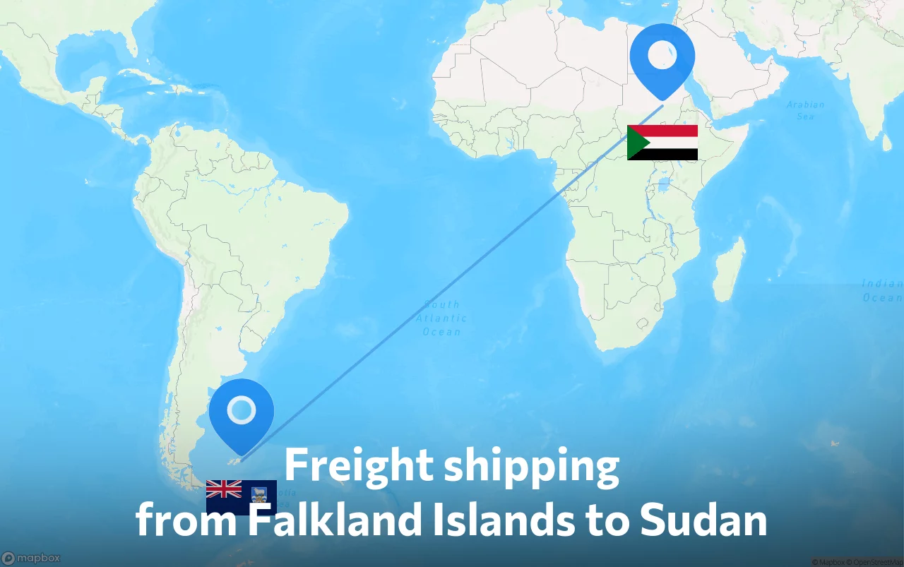 Shipping route from Falkland Islands to Sudan
