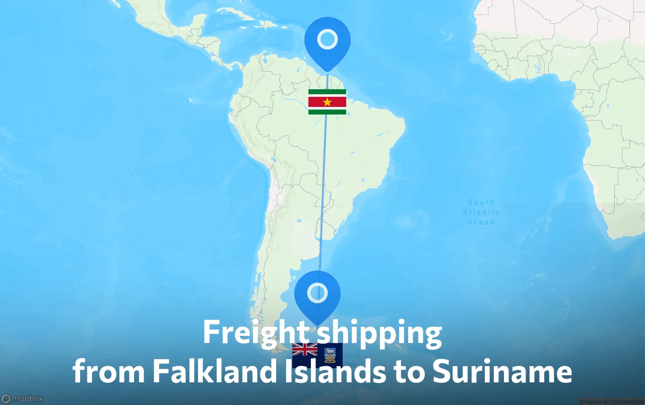 Shipping route from Falkland Islands to Suriname