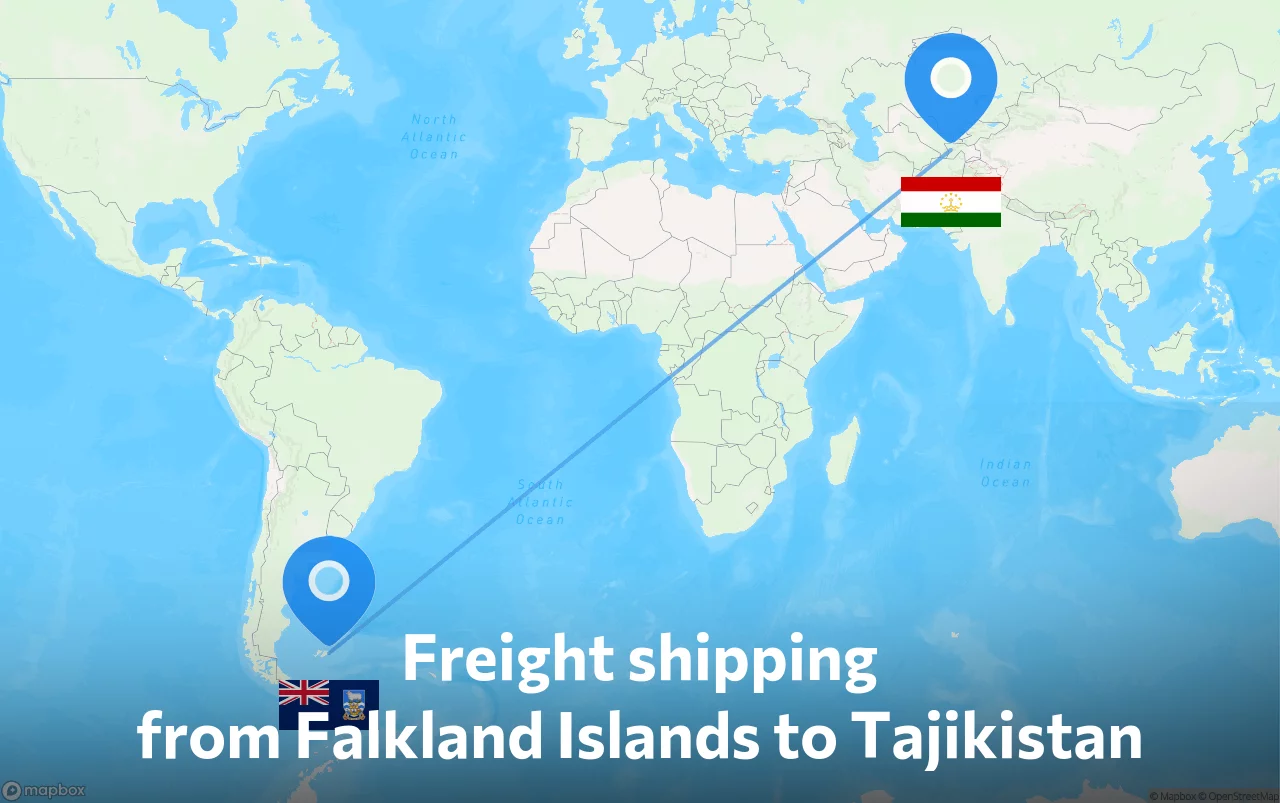 Shipping route from Falkland Islands to Tajikistan