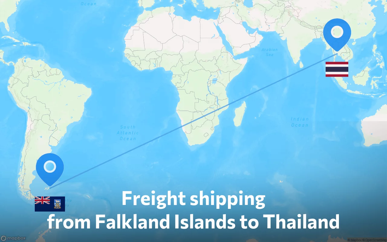 Shipping route from Falkland Islands to Thailand