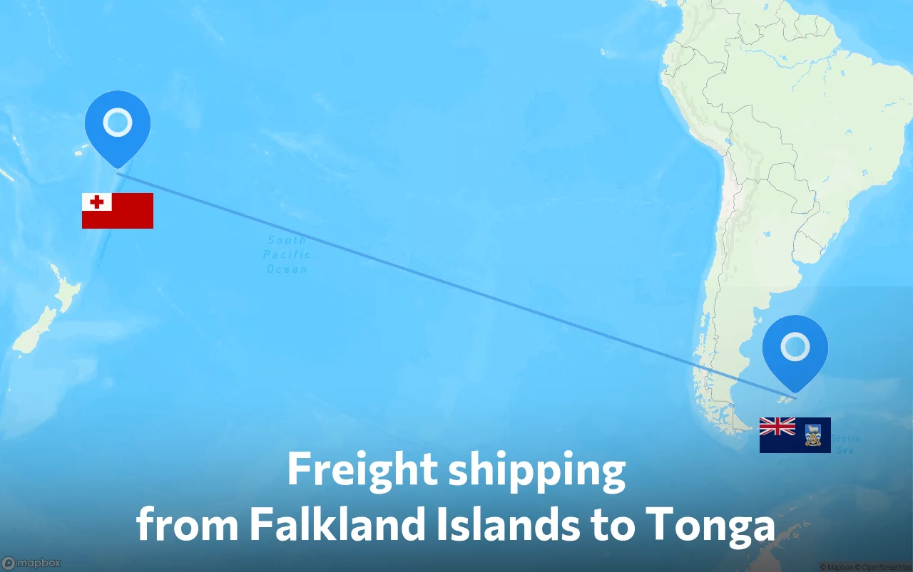 Shipping route from Falkland Islands to Tonga