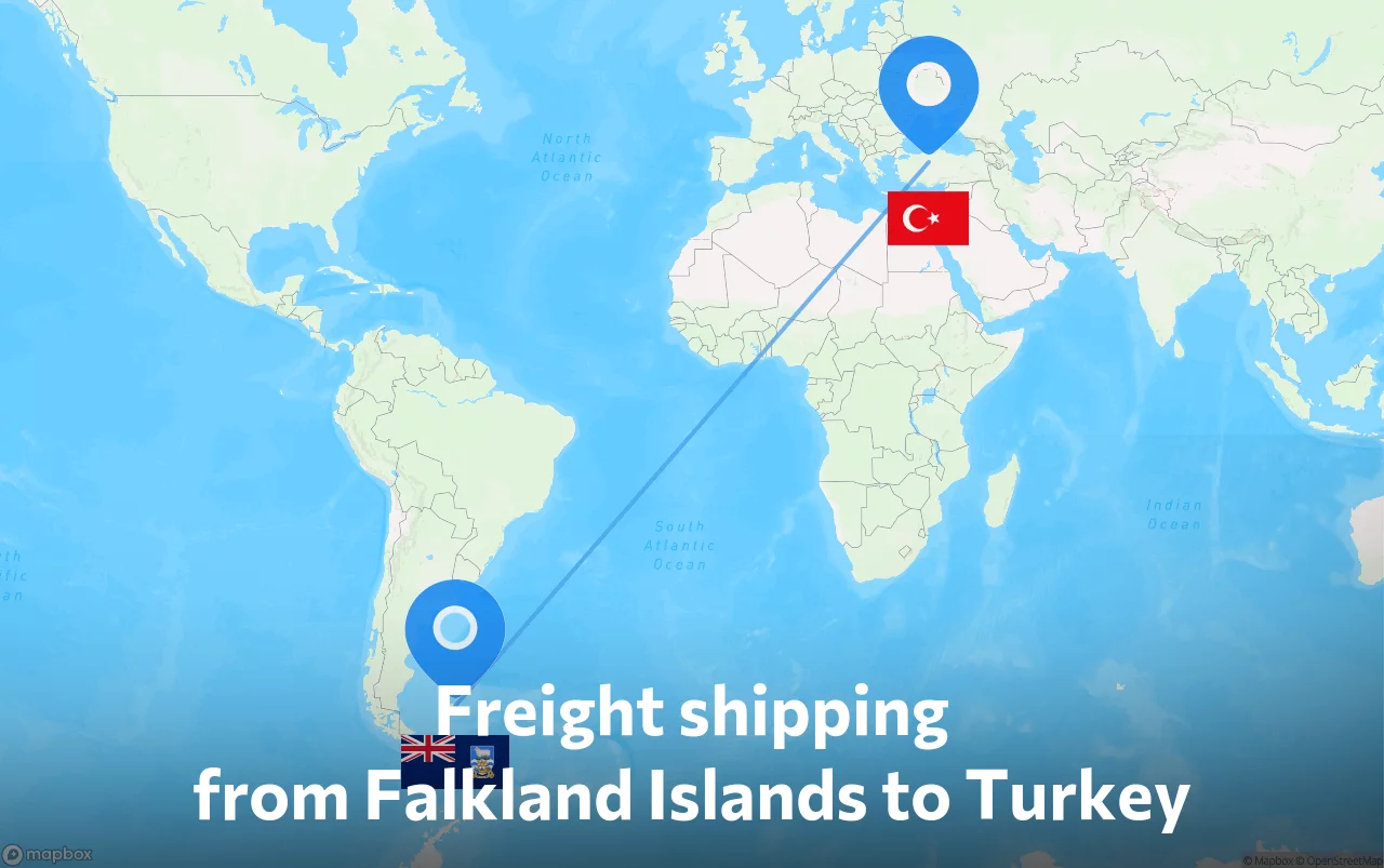 Shipping route from Falkland Islands to Turkey