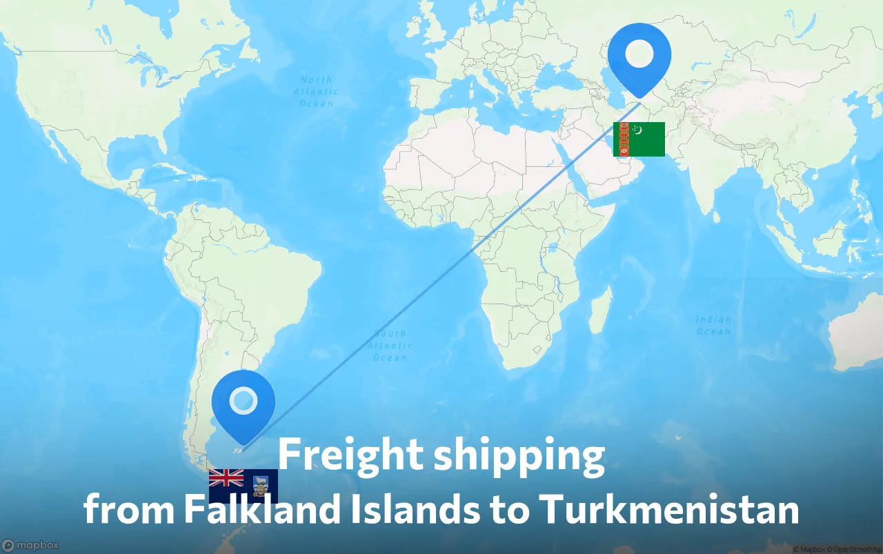 Shipping route from Falkland Islands to Turkmenistan