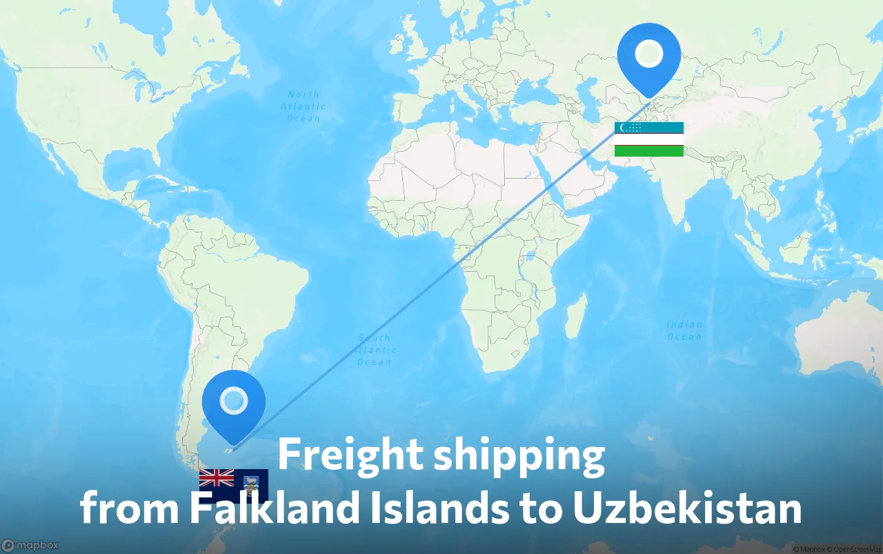 Shipping route from Falkland Islands to Uzbekistan