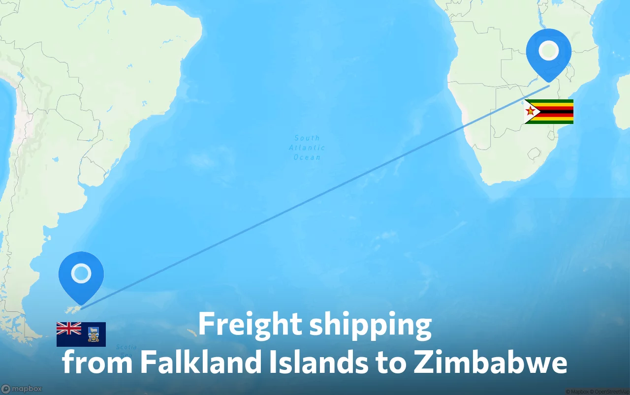 Shipping route from Falkland Islands to Zimbabwe