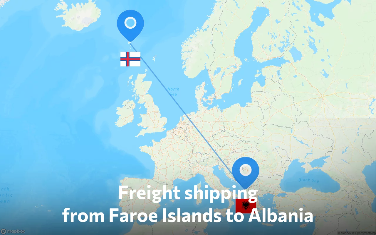 Shipping route from Faroe Islands to Albania