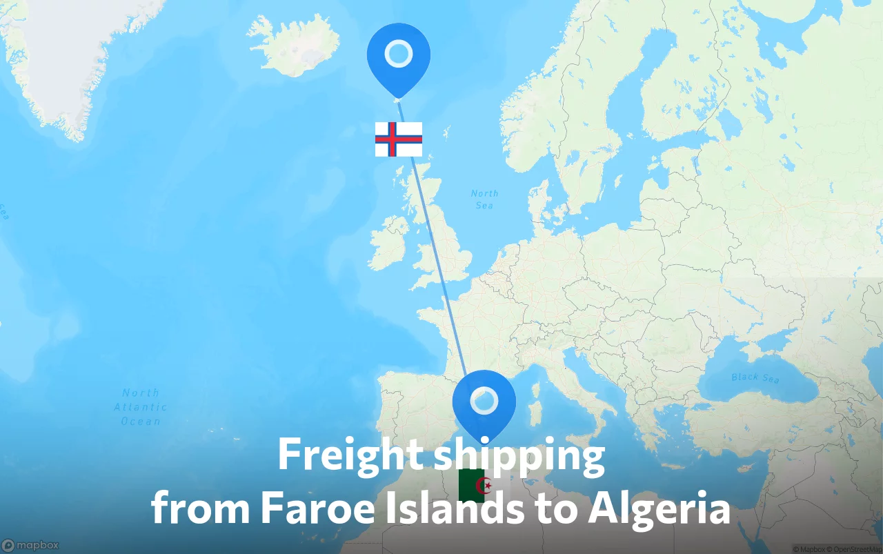 Shipping route from Faroe Islands to Algeria