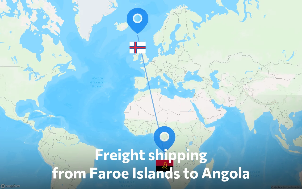Shipping route from Faroe Islands to Angola